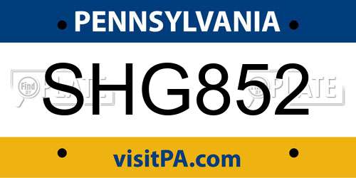 SHG852 Pennsylvania License Plate