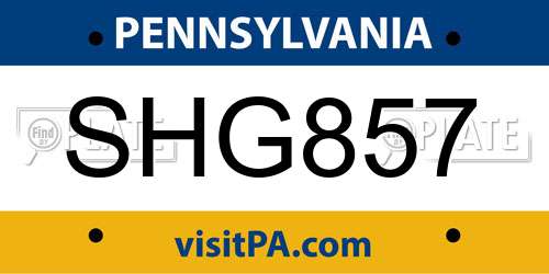 SHG857 Pennsylvania License Plate