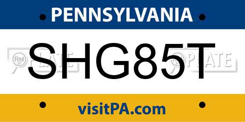 SHG85T Pennsylvania License Plate