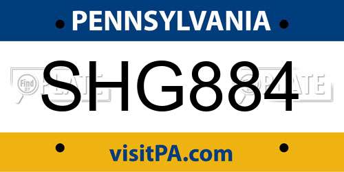 SHG884 Pennsylvania License Plate