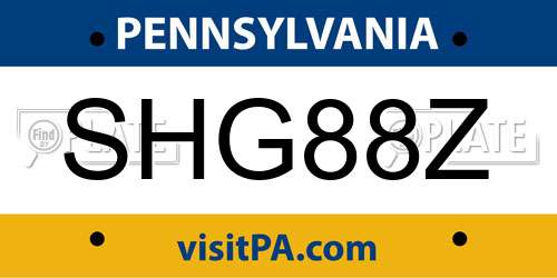 SHG88Z Pennsylvania License Plate