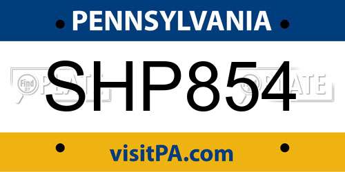 SHP854 Pennsylvania License Plate