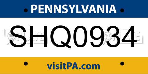 SHQ0934 Pennsylvania License Plate
