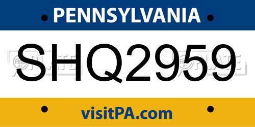 SHQ2959 Pennsylvania License Plate