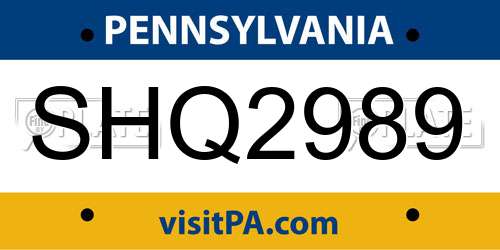 SHQ2989 Pennsylvania License Plate