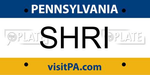 SHRI Pennsylvania License Plate