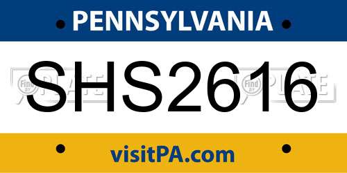 SHS2616 Pennsylvania License Plate