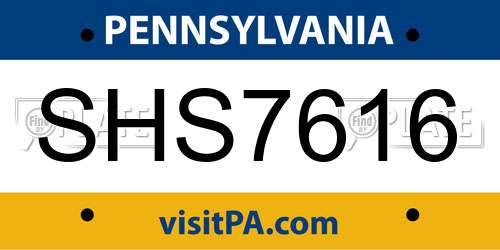 SHS7616 Pennsylvania License Plate