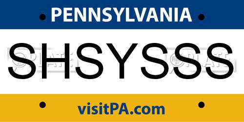 SHSYSSS Pennsylvania License Plate