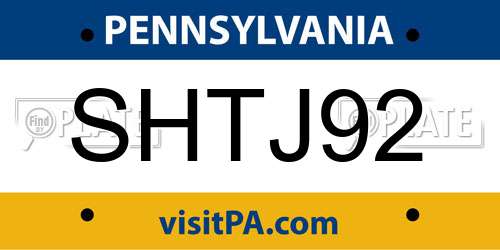 SHTJ92 Pennsylvania License Plate