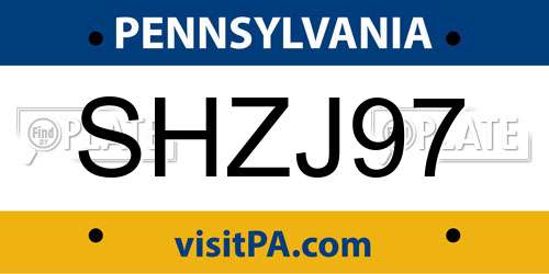 SHZJ97 Pennsylvania License Plate