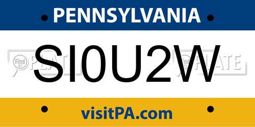 SI0U2W Pennsylvania License Plate
