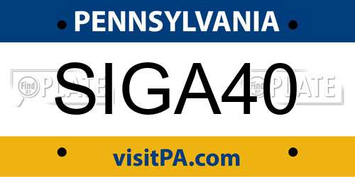 SIGA40 Pennsylvania License Plate