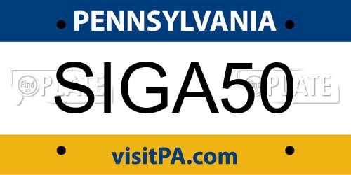SIGA50 Pennsylvania License Plate