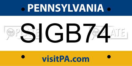 SIGB74 Pennsylvania License Plate