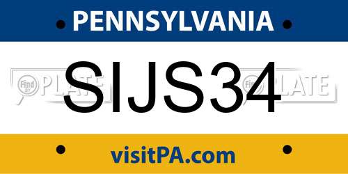 SIJS34 Pennsylvania License Plate