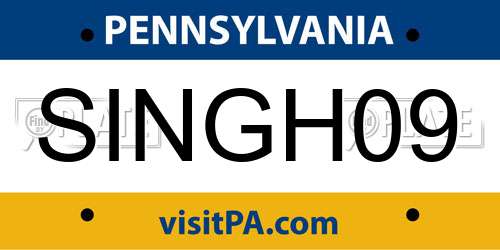 SINGH09 Pennsylvania License Plate
