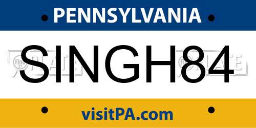 SINGH84 Pennsylvania License Plate