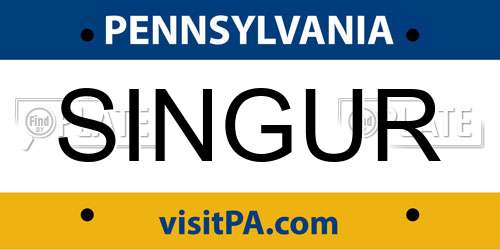SINGUR Pennsylvania License Plate