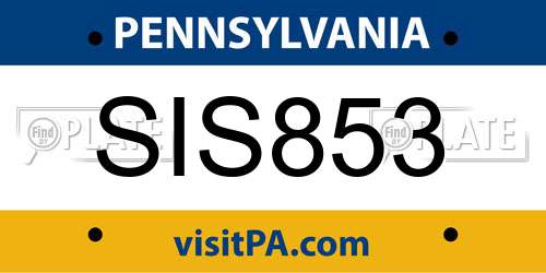 SIS853 Pennsylvania License Plate