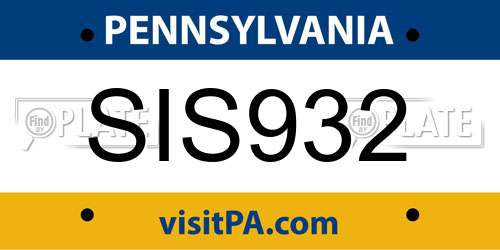 SIS932 Pennsylvania License Plate