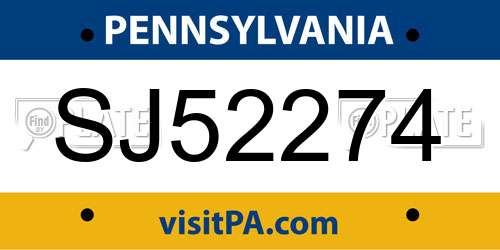 SJ52274 Pennsylvania License Plate