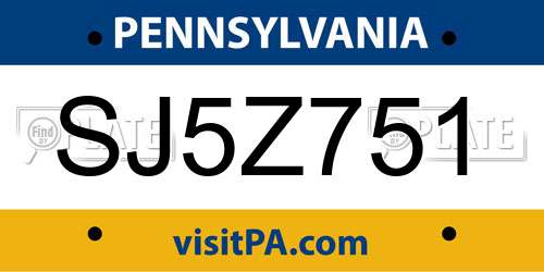 SJ5Z751 Pennsylvania License Plate