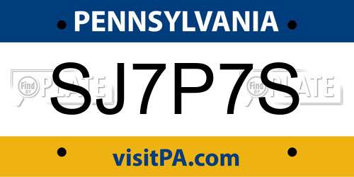 SJ7P7S Pennsylvania License Plate