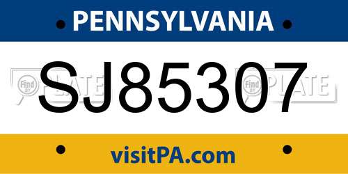 SJ85307 Pennsylvania License Plate