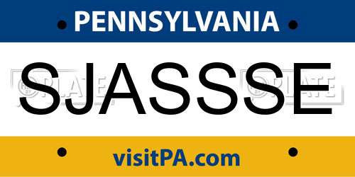 SJASSSE Pennsylvania License Plate