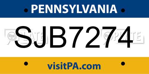 SJB7274 Pennsylvania License Plate