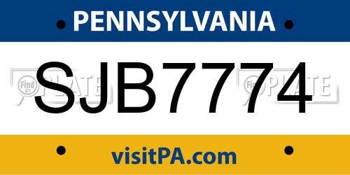 SJB7774 Pennsylvania License Plate