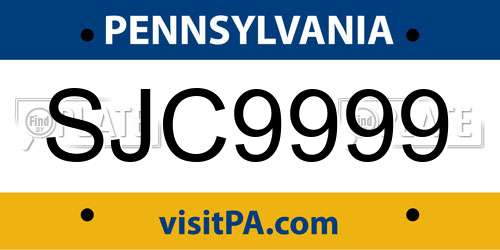 SJC9999 Pennsylvania License Plate