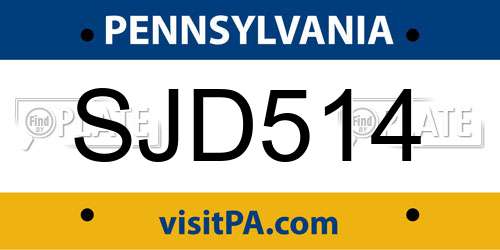 SJD514 Pennsylvania License Plate
