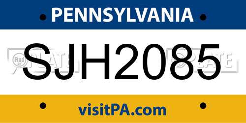 SJH2085 Pennsylvania License Plate