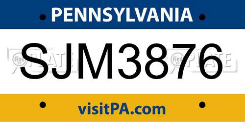 SJM3876 Pennsylvania License Plate