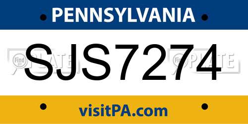 SJS7274 Pennsylvania License Plate