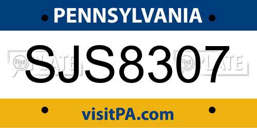 SJS8307 Pennsylvania License Plate