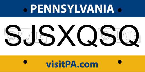 SJSXQSQ Pennsylvania License Plate