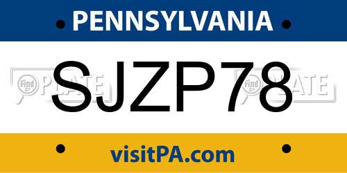 SJZP78 Pennsylvania License Plate