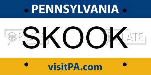 SKOOK Pennsylvania License Plate