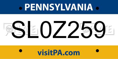 SL0Z259 Pennsylvania License Plate