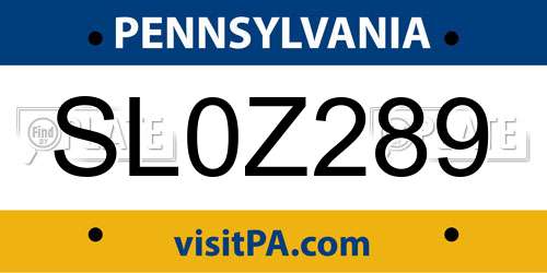 SL0Z289 Pennsylvania License Plate