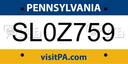 SL0Z759 Pennsylvania License Plate