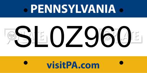 SL0Z960 Pennsylvania License Plate