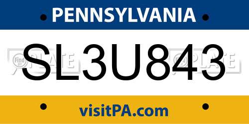 SL3U843 Pennsylvania License Plate
