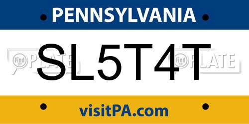 SL5T4T Pennsylvania License Plate