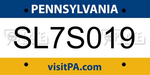 SL7S019 Pennsylvania License Plate