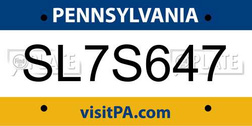 SL7S647 Pennsylvania License Plate