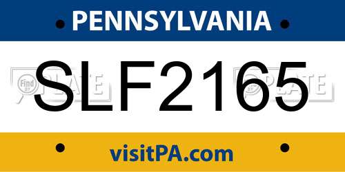 SLF2165 Pennsylvania License Plate